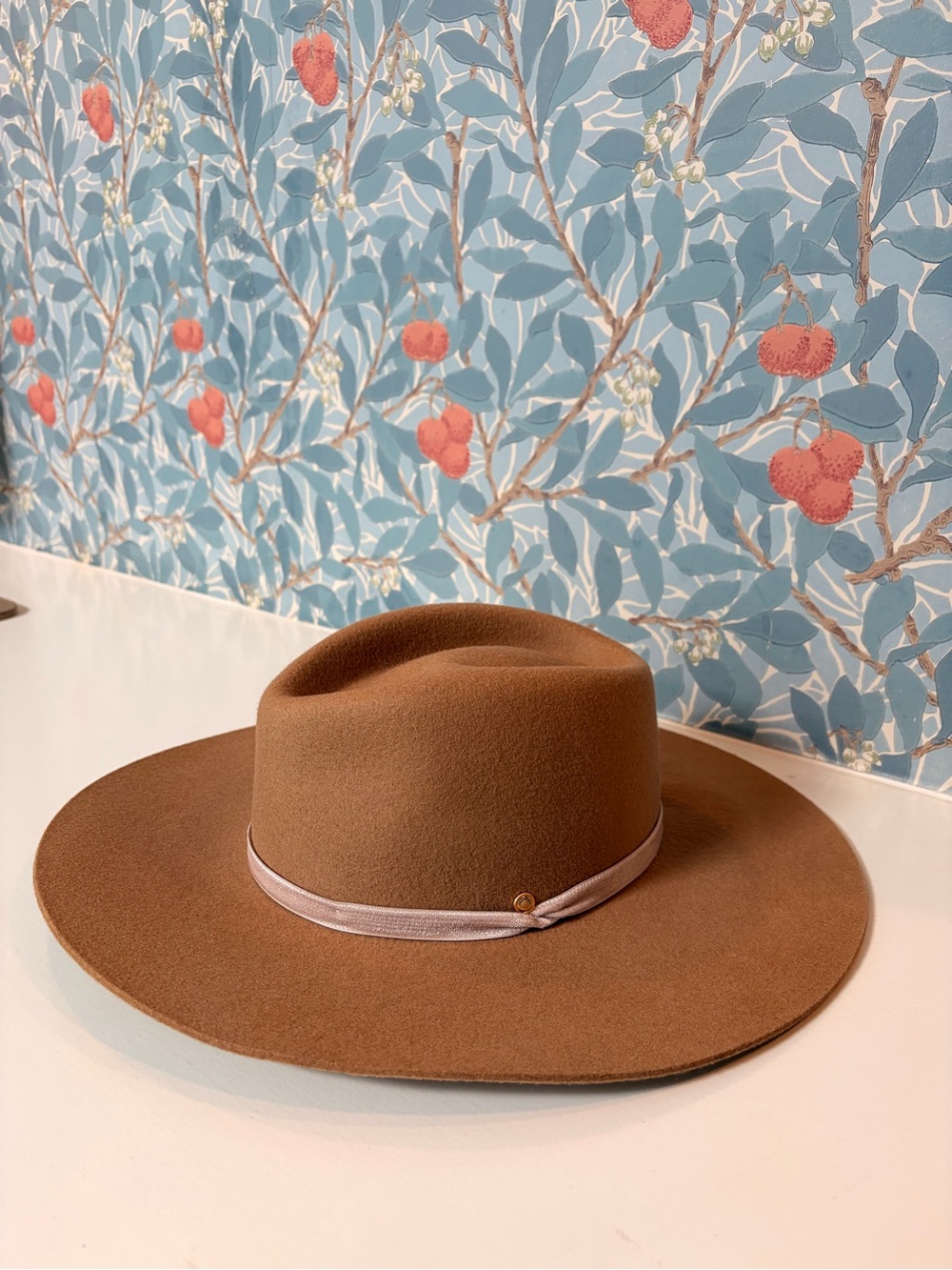 rag & bone New York Wool Felt Fedora Hat Camel Brown Blush Band Size Small